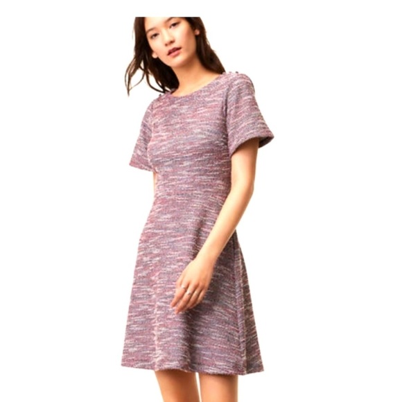 LOFT Pink Black Boucle Tweed Fit and Flare Dress with Pockets Size Petite 00P - Picture 1 of 12